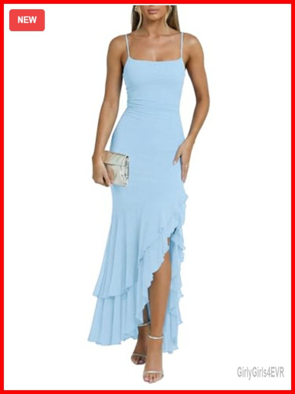 Sexy Spaghetti Strap Maxi Dress Ruched Bodycon Mermaid Cocktail Wedding Guest